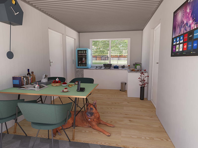 Casa contenedor de 54 m² con cocina y baño.