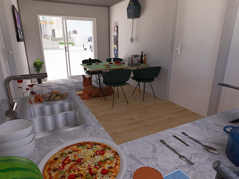 Casa contenedor de 54 m² con cocina y baño.
