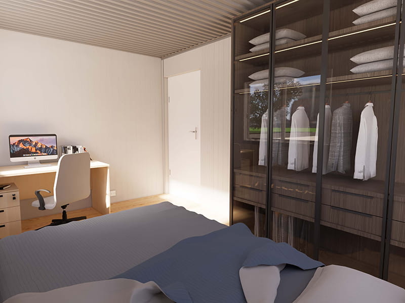 Casa contenedor de 54 m² con cocina y baño.