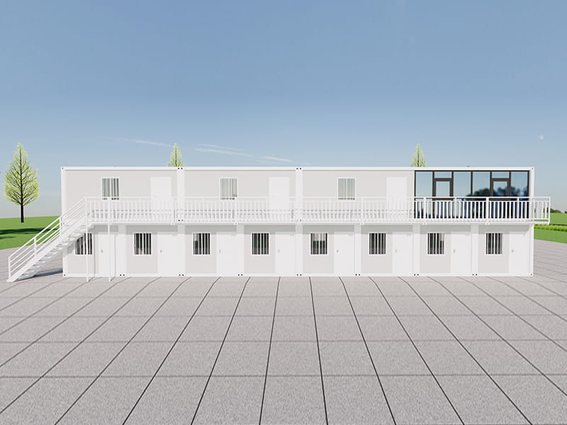 Oficina contenedora de dos plantas construida dentro de un almacén