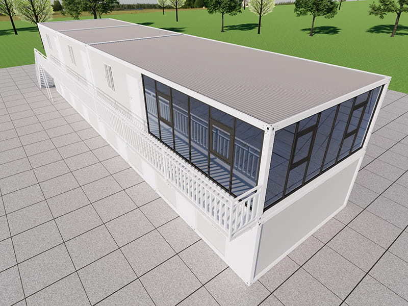 Oficina contenedora de dos plantas construida dentro de un almacén