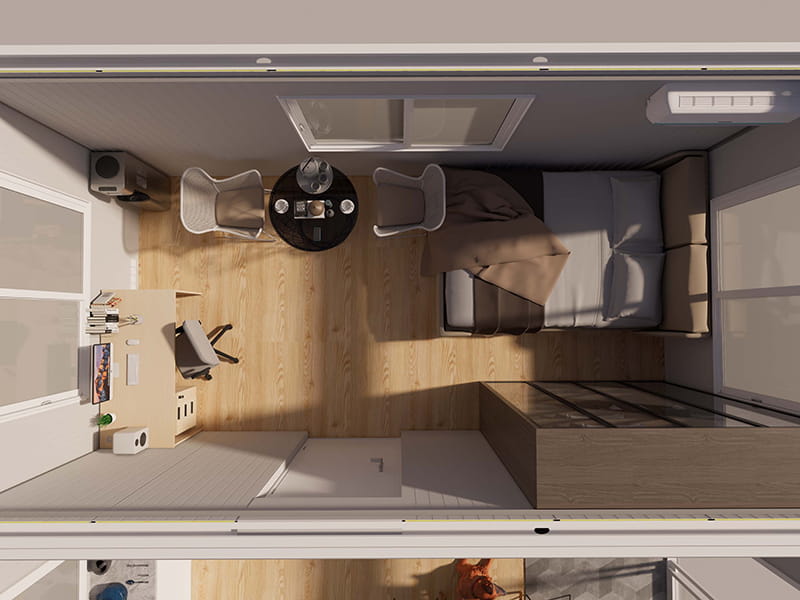 Casa contenedor de 54 m² con cocina y baño.