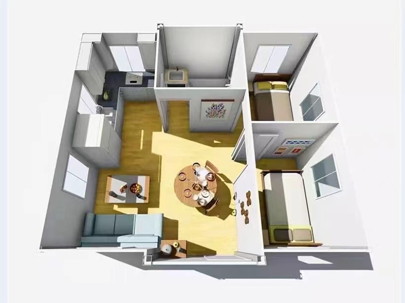 Diseño interior de casa contenedor expandible con diseño personalizable